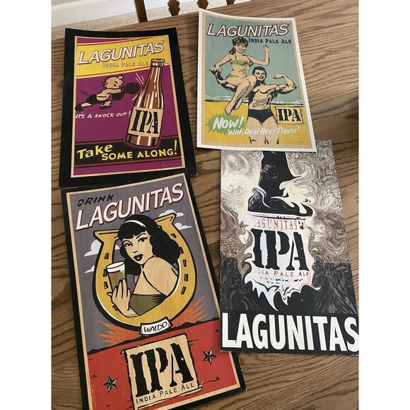 LAGUNITAS Brewing Beer Signs Lagunitas IPA Man Cave Signs Cardboard Set Of 4 - Picture 1 of 4